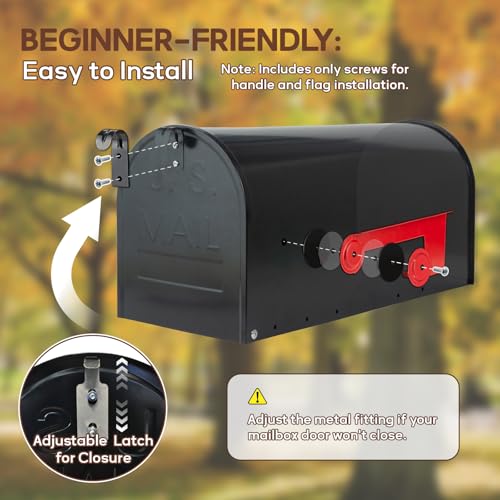 Image of Large Mailboxes for Outside, RAINHOL Black 23 x 10.7 x 8.9 Inches | Metal Galvanized Steel Post Mount Mail Box, T3 Large Capacity