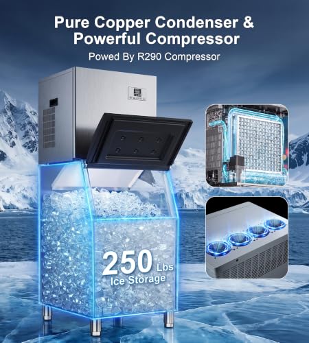 Image of UTHFY Commercial Ice Maker Machine 450Lbs /24H with 250Lbs Storage, Self-Cleaning Mode, Split Commercial Ice Maker, Ice Ready in 7-15 min, Stainless Steel Ice Maker for Bars /Cafes /Restaurants