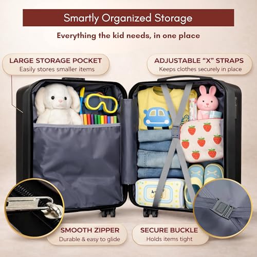 Image of Kids Trolley Bags Suitcase for Travel Cartoon Print ABS+PC Material 18 Inch (Astronaut Dab)