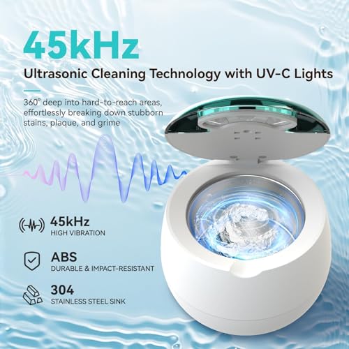 Image of Ultrasonic Retainer Cleaner, 45kHz Denture Cleaner with UV Light, 200ML