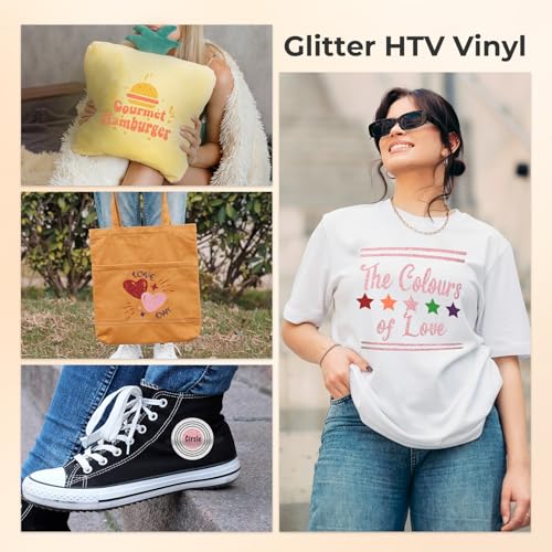 Image of HTVRONT White Glitter HTV Heat Transfer Vinyl - 10 inch x 5FT White Glitter HTV for T Shirts, White Glitter Iron on Vinyl for All Cutting Machine, Custom Decal Crafts, Machine Washable