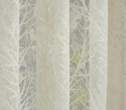 Image of Fabrilia Premium Cream Net Curtains Set of 2 | Sheer Leaf Pattern Drapes for Window 5 feet Long | Semi Transparent Lace Curtain for Living Room, Bedroom & Balcony