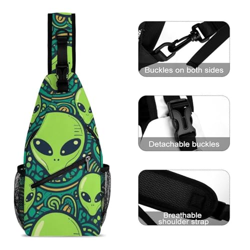 Sling Shoulder Backpack for Women Men Anti-Theft Multipurpose Satchel Bookbags Travel Rucksack Daypack Camera Case, Aliens Faces Alien 90S Style Art Crossbody Daypacks3