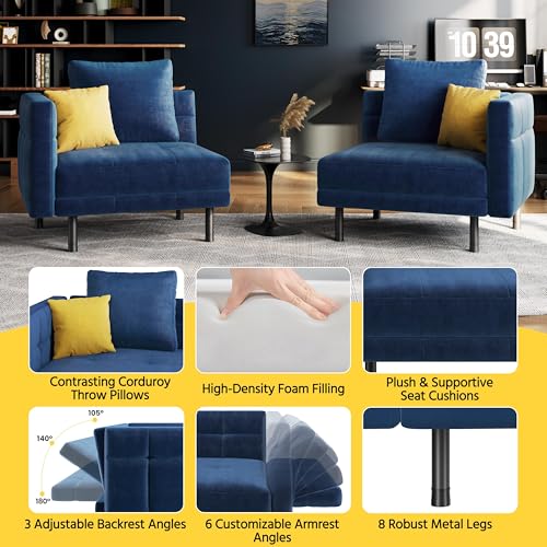 Yaheetech Trennbares Sofa mit Schlaffunktion, Schlafsofa 2 Sitzer aus Samtstoff, Schlafcouch mit 4 Kissen, 170x80x72.5 cm Multifunktionaler Schlafsessel fürs Wohnzimmer/Schlafzimmer/Gästezimmer, Blau