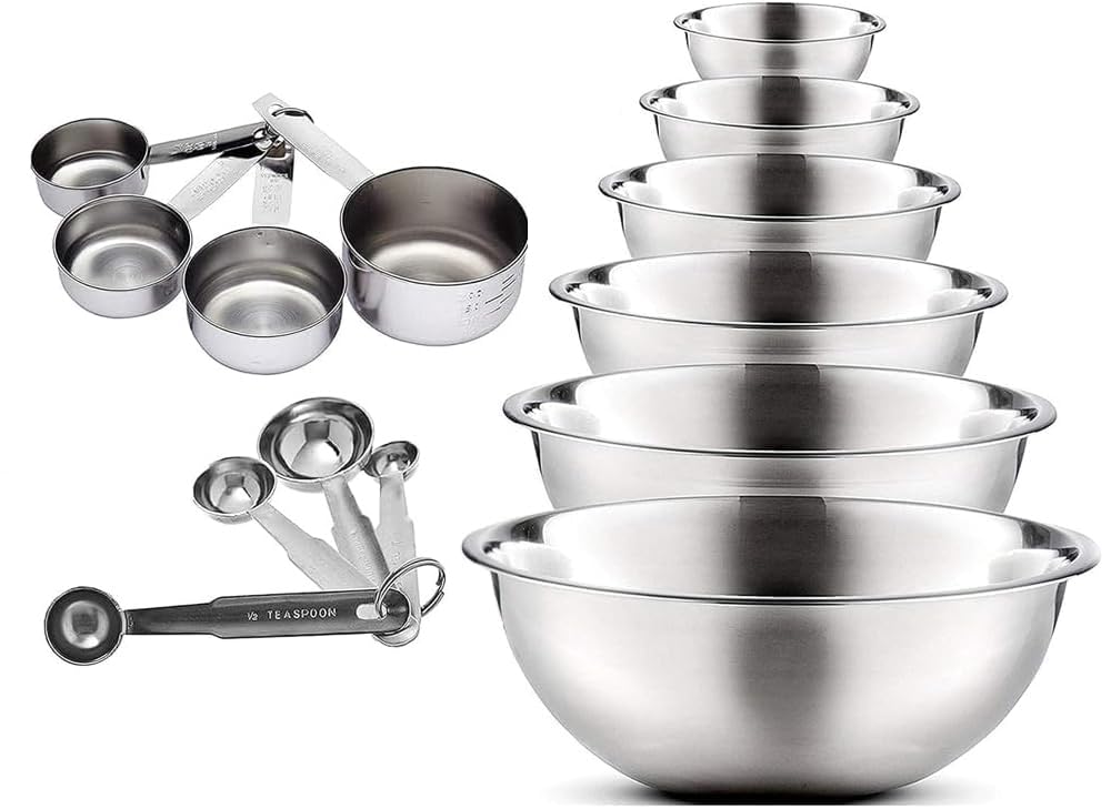 5 cuencos mezcladores de acero inoxidable con tapa | El aliado de cocina todo en uno: ideal para preparar, amasar, servir, conservar los alimentos frescos y congelar.