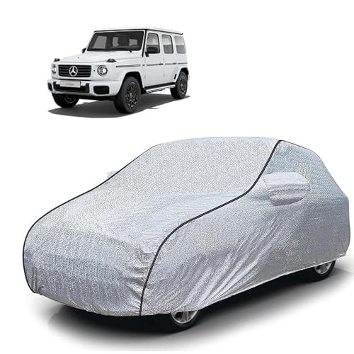 Image of Sulfar 100% Waterproof Car Body Cover Compatible with Mirror for Mercedes G Class (Triple Stitched, Full Bottom Elastic, Magic Silver with Black Piping)