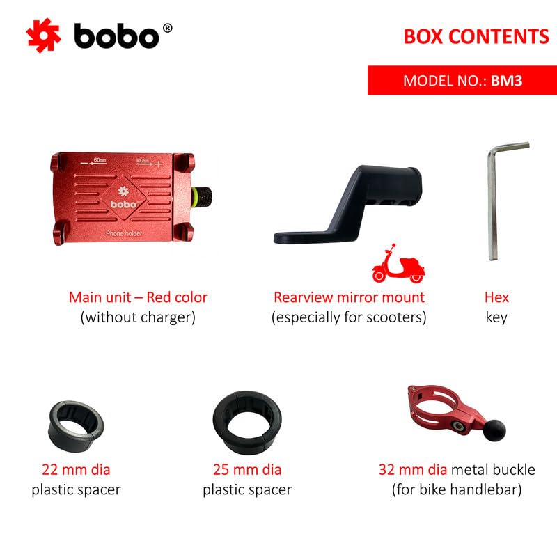 Image of BOBO BM3 Aluminium Waterproof Bike /Motorcycle /Scooter Mobile Phone Holder Mount, Ideal for Maps and GPS Navigation (Red)