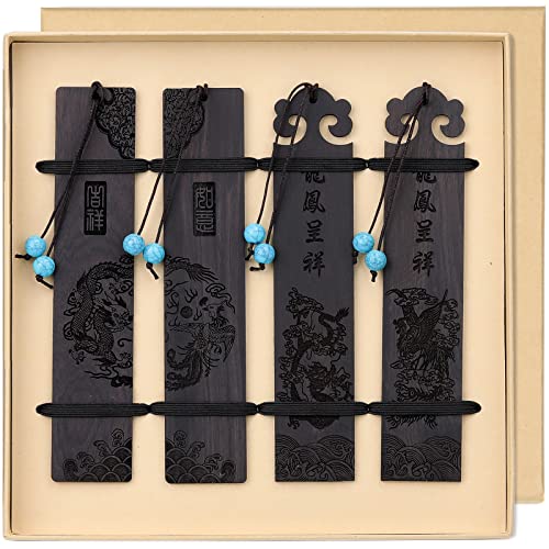 ZIZZON Wooden Bookmark for Men Women, Handmade Natural Wood Carving, Hollow Out and Painted Craft, Ideal Gifts for Men Women Friends Girls Teachers, Birthday Present (Dragon and Phoenix) - Thumbnail 2