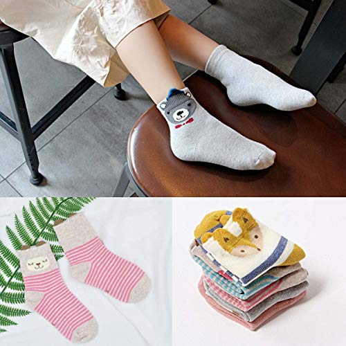 Hellomamma Girls Toddler Cotton Crew Socks Kids Novelty Animal Soft Funny Fashion Casual Breathable Childs Socks 5 Pairs4