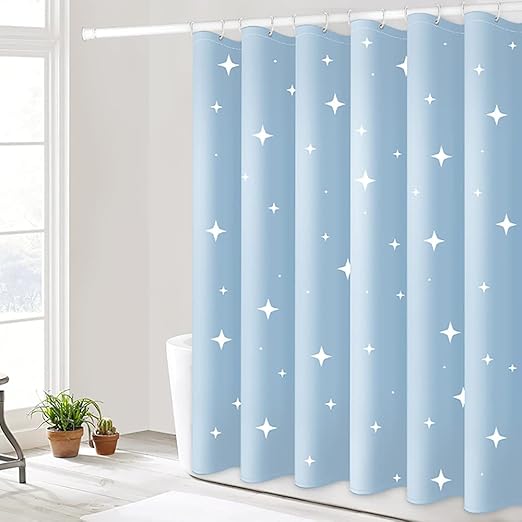 LCAWEI Blue Shower Curtain Extra Long Drop Bathroom Curtains with ...