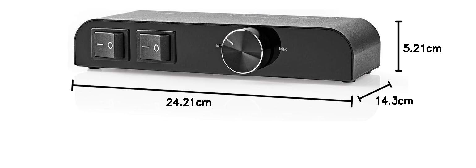 Nedis Scatola di Controllo per Altoparlanti, Commutazione tra 2 Coppie di Altoparlanti o Riproduzione Simultanea, 2 Interruttori a Bilanciere Separati, 1 Controllo del Volume, 4-16 Ohm, 60 W, Nero