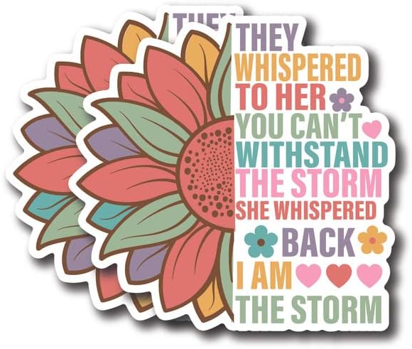 They Whispered to Her You Can't Withstand The Storm - Cool Unique Colorful Flowers Boho Style - Premium Quality Laminated Vinyl Stickers 2-Pack | 5-Inch on Widest Side | Made in USA - FHJ230 - Image 1 of 6