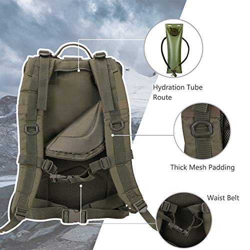 Image of Hannibal Tactical MOLLE Assault Backpack, Tactical Backpack Military Army Camping Rucksack, 3-Day Pack Trip w /USA Flag Patch, D-Rings, Olive
