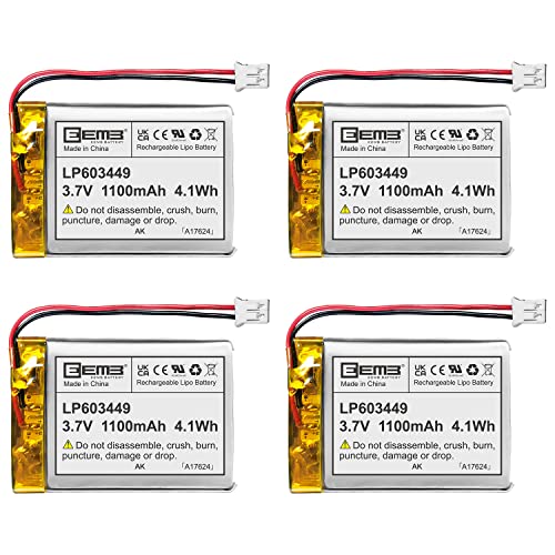 EEMB 4PACK Lithium Polymer Battery 3.7V 1100mAh 603449 Lipo Rechargeable Battery Pack with Wire JST Connector for ESP32 Development Board/Speaker- Confirm Device & Connector Polarity Before Purchase