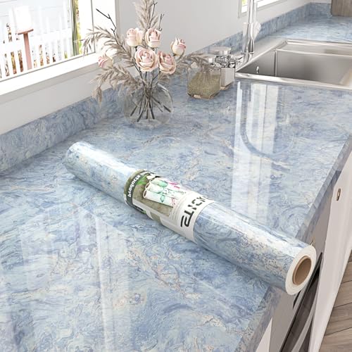 Cream Blue Marble Contact Paper Peel and Stick Marble Vinyl Wrap