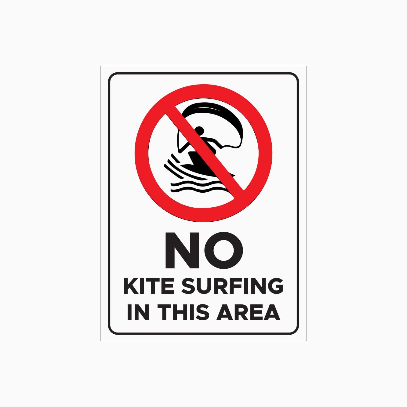 NO KITE SURFING IN THIS AREA Sign, 12x8 Metal Tin Sign, activity ban sign for waterfront and coastal public areas.