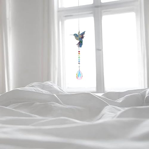 Miniatura 3 de LUSandy Kit de atrapasoles de pintura de diamante de colibrí 5D para adultos y niños, diamantes de imitación de colibrí de cristal, arte de