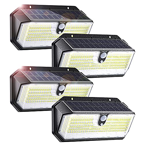 Solar Lights Outdoor 282 LED Motion Sensor Security Light with 3 Lighting Modes 270° Wide Angle IP65 Waterproof Durable Solar Powered Wall Lights for Yard Patio Garden Pathway Fence (4 Pack)