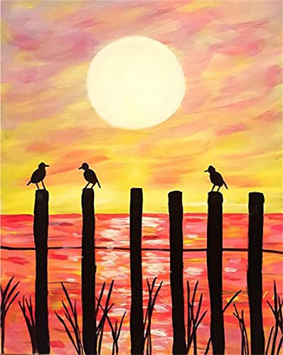 Kit Broderie Diamant Complet Oiseau du coucher du soleil grand format 60x90cm