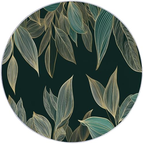 Tapis rond antidérapant et lavable 120cm motif feuilles rétro - 8