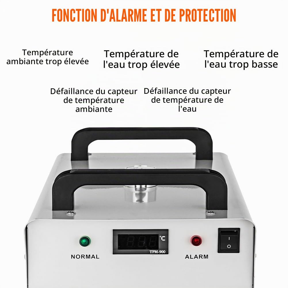 Refroidisseur d'eau Industriel Refroidissement CW5000 6L Refroidisseur d'eau Réfrigéré pour Machines de Gravure et de Découpe Laser CO2 80W/100W/130W Refroidit 5000 BTU/Heure(CW5000DG)