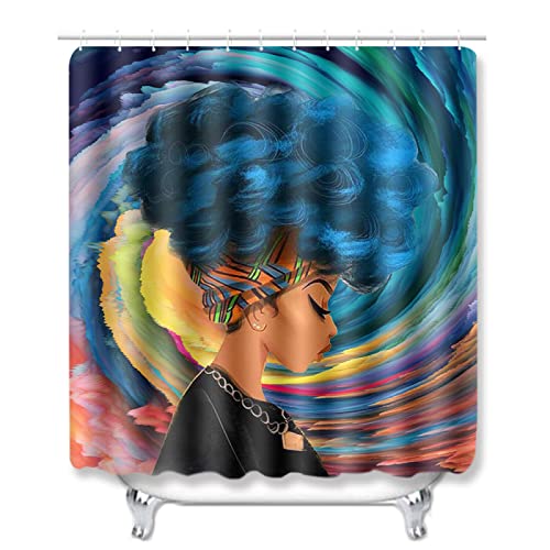 ZQMHCY Duschvorhang Gelb-Blaues Mädchen Badematte 4-Teiliges Set, 1 Duschvorhang 180x180 Polyester+1 Badvorleger… – Bild 4