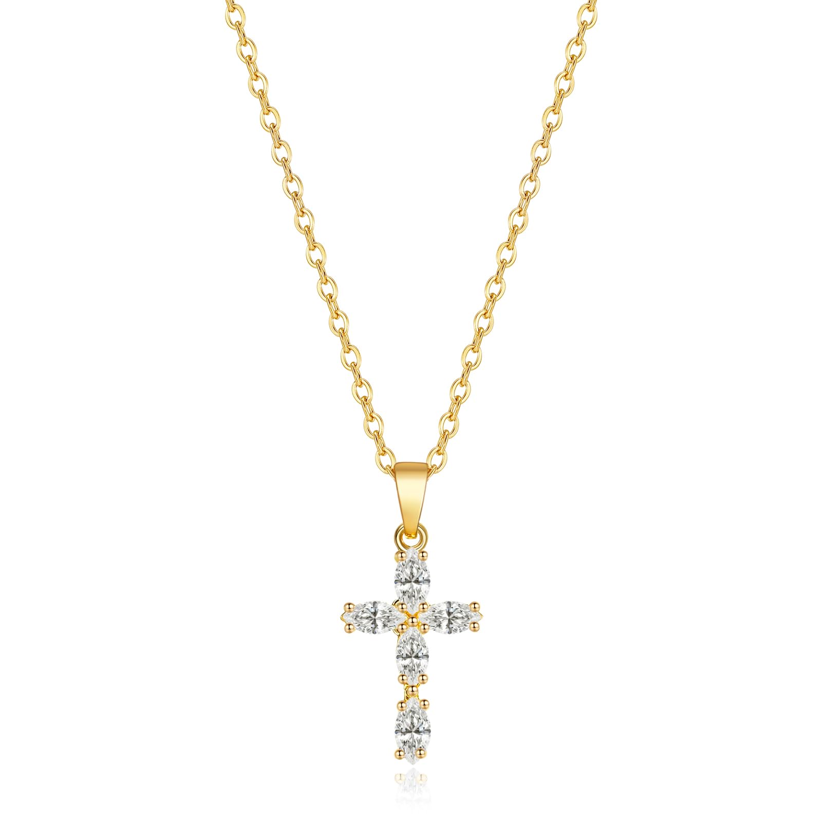 Thaivor Cross Necklace for Women, 14K Gold Plated Birthstone Necklaces Cubic Zirconia Cross Pendant Necklace Dainty Jewelry Gifts