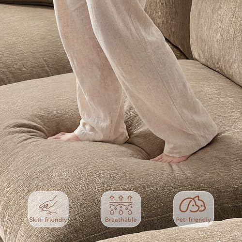 Image of Ihanherry 141 inch Oversized Cloud Sectional Couches for Living Room, Modular Sectional Sofa with Wide Deep Seat, U Shaped Couch with Throw Pillow and Storage Ottoman, Beige