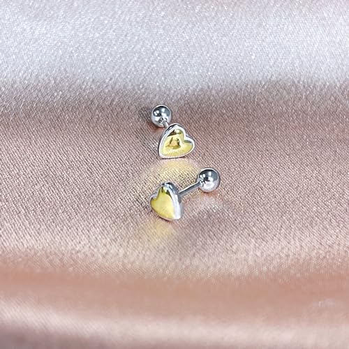 Cute Heart Cartilage Tiny Stud Earrings 925 Sterling Silver Gold Silver Tone Love Hearted Tragus Screw Back Ball Sleeper Helix Small Studs Earring Fashion Hypoallergenic Jewelry Gifts Valentine's Day 18G4
