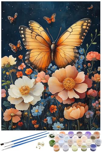 Peinture par Numéro Fleur et Papillon : Toile Premium 40x50cm sur Châssis