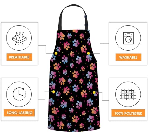 Smooffly Paws Animal Dog Colorful Apron, Unisex Adjustable Bib Apron for Home Kitchen Restaurant, Coffee House - Image 4