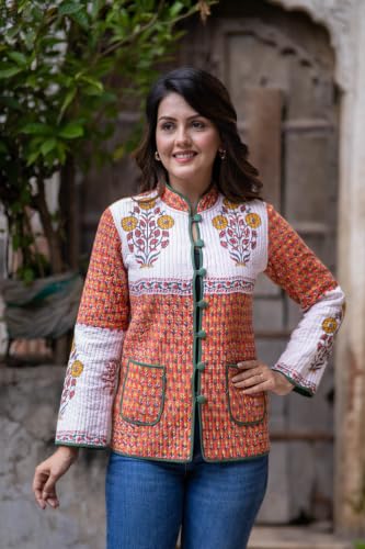 Image of Reversible Jacket for Women | Double Sided Quilted Jacket | Reversible Winter Jacket for Women | Stylish Ethnic Printed Jacket | Warm & Comfortable Casual Outerwear