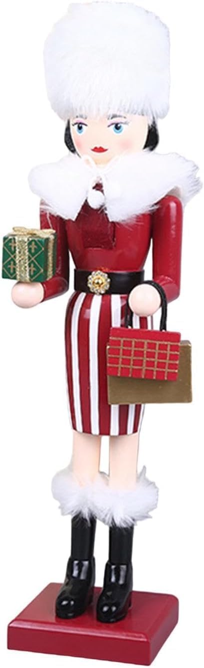 Christmas Lady Nutcracker Figurines - Wooden Nutcracker Soldier for Xmas Tree & Table Decoration - 38cm
