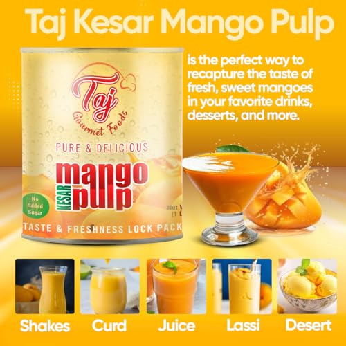 TAJ Kesar Natural Mango Pulp | No Added Sugar | 30-Ounce (850g) - Thumbnail 7