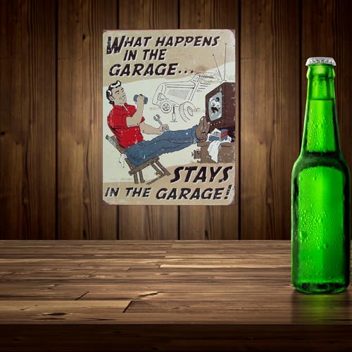 Shawprint WHAT HAPPENS IN THE GARAGE STAYS IN THE GARAGE RETRO METAL TIN WALL PLAQUE SIGN NOVELTY GIFT Home bar shed man cave (10" x 8") - Image 2