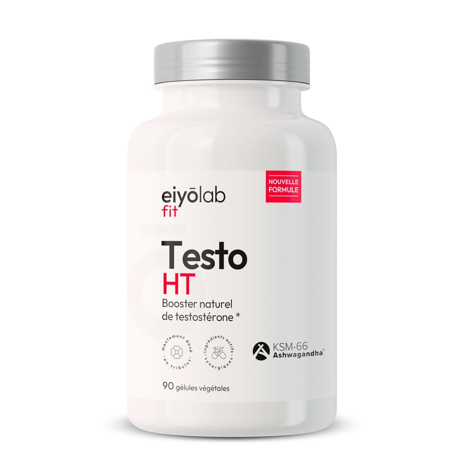 TESTO HT | Maca + Tribulus + Ashwagandha + Zinc | Dosage Élevé pour Efficacité Maximale | Stimulant Testostérone Naturel | Puissance et Endurance pour Hommes | 90 Gélules | Made in France | Eiyolab