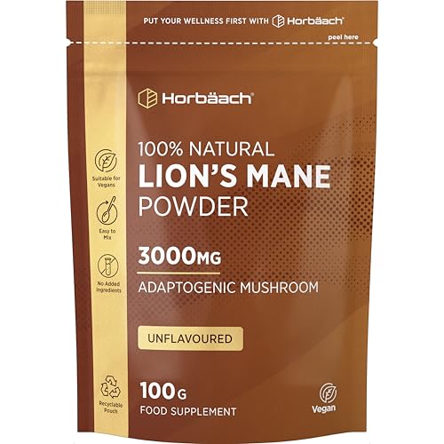 Lion's Mane Mushroom Powder - 100% Pure | High Strength 3000mg / Serving | Vegan | for Coffee & Tea | Mushroom Supplement | 100g Lion's Mane Powder | Horbaach