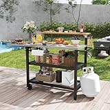Sundale Outdoor Four-Shelf Grill Cart Table, Movable Stainless Metal Flattop Pizza Oven Multifunctional Work Prep-Table for Griddle BBQ Grills