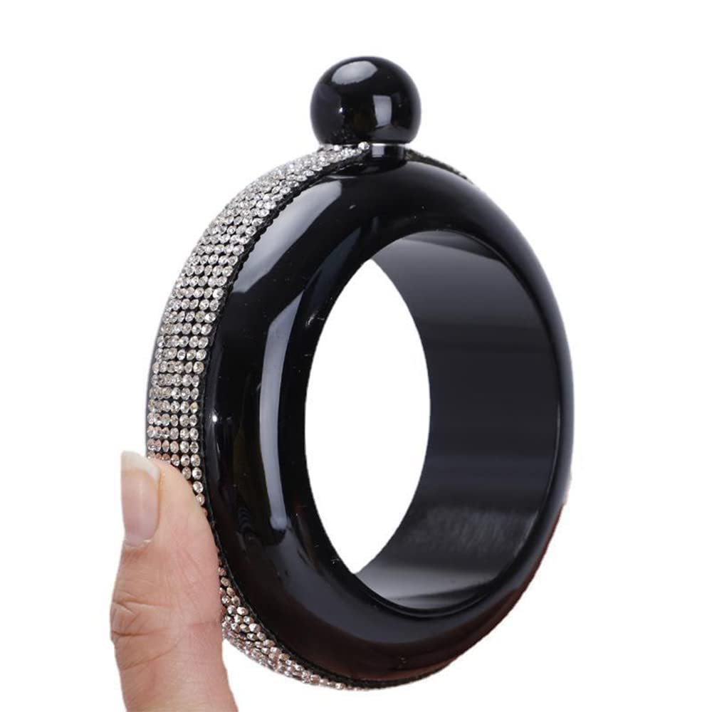 Bracciale Bangle Flask, Flacone Braccialetto Portatile in Acciaio Inossidabile Liscio da 3,5 Once per Idee Regalo per attività all'Aperto per Feste - Strass Neri
