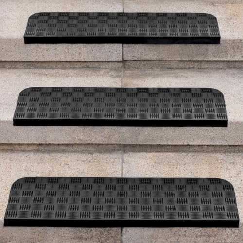 Spurtar 3er Set Gummimatte Treppenstufen Matten Antirutschmatte Treppenteppich Stufenmatten Innen Anti-Rutsch Stufenmatte Antirutschmatte Aussenbereich Gummimatten für Outside Treppen 76 x 25cm