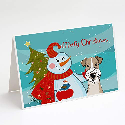 Caroline's Treasures BB1867GCA7P Snowman with Wire Haired Fox Terrier Greeting Cards and Envelopes Pack of 8 Blank Cards with Envelopes Whimsical A7 Size 5x7 Blank Note Cards