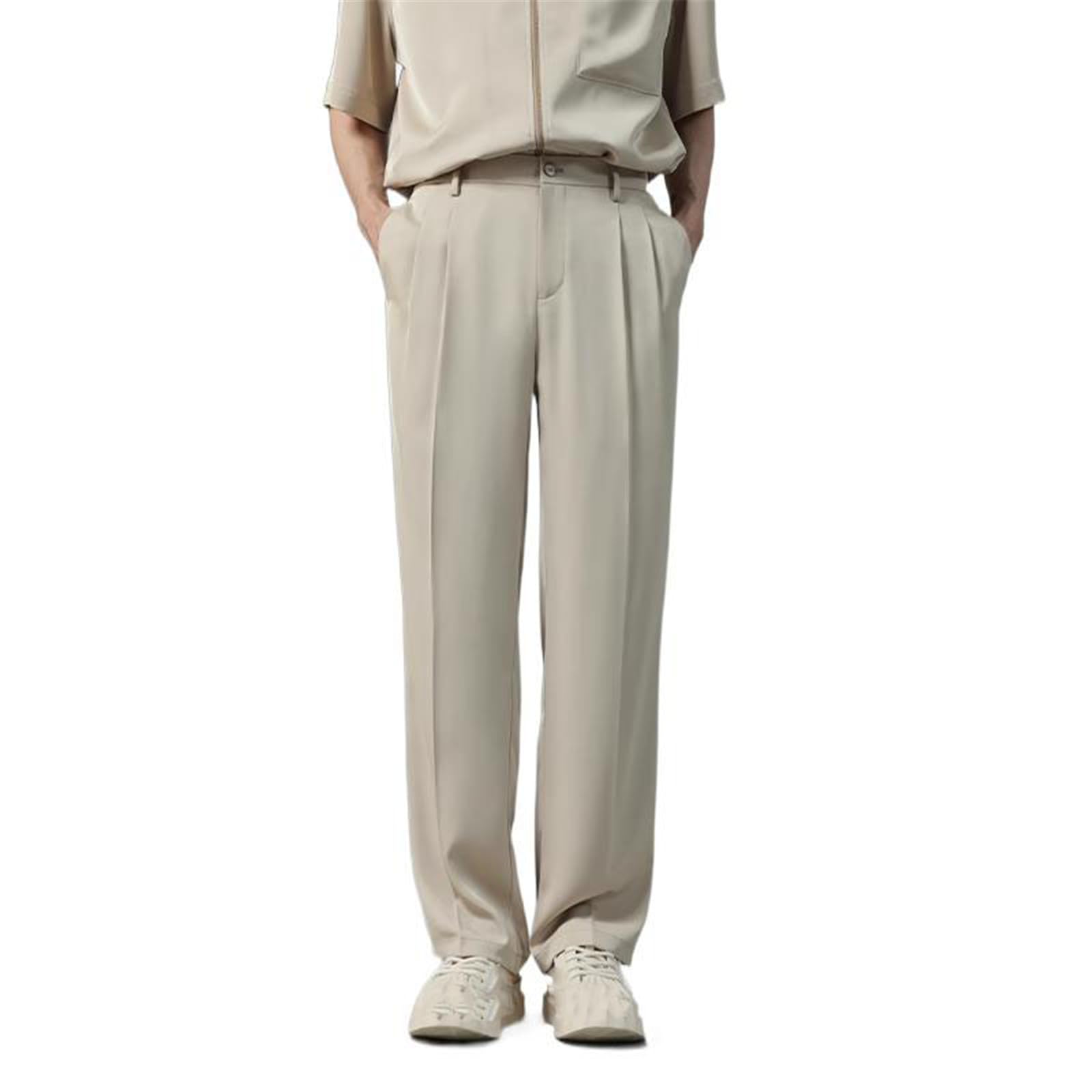 Mens Suit Pants Ice Silk Lightweight Loose Straight Leg Summer Casual Long Pants for Men