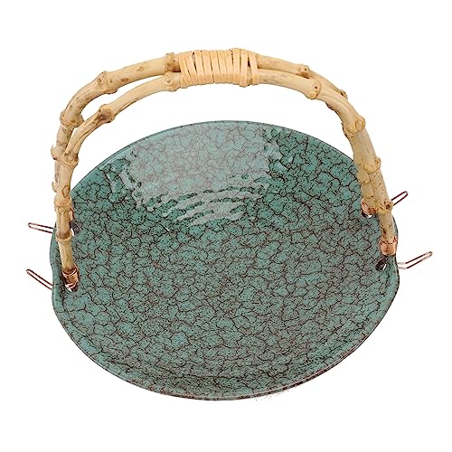 Cabilock 1Pc Decorative Dessert Basket Ceramic Tray with Handle Sturdy for Fruits Snacks and Tea Table Display