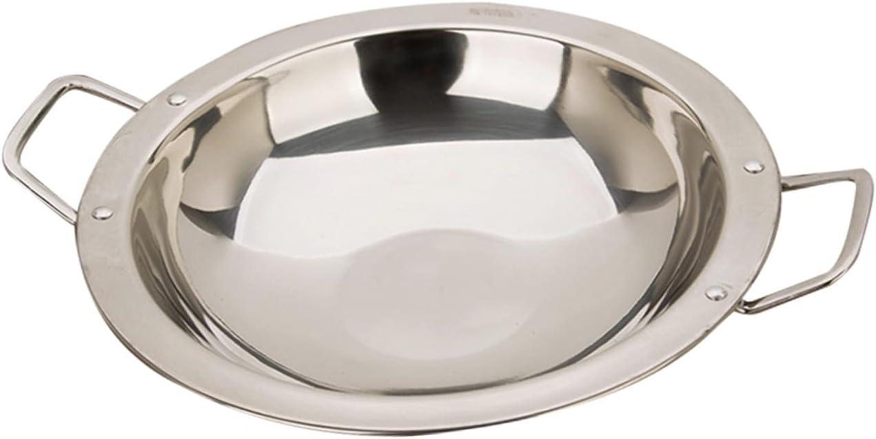 KICHOUSE Double Handle Stainless Steel Cooking Pan, Flat Wide Thickened