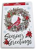 Christmas ''Season's Greetings'' Cardinal Wreath Window Clings - 10 Piece