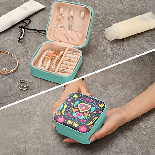 Tatenale Travel Jewelry Case Box Small Mini Jewelry Organizer Display Storage For Ring Earrings Necklace Girls Women Men Floral Black Aqua #TOP7