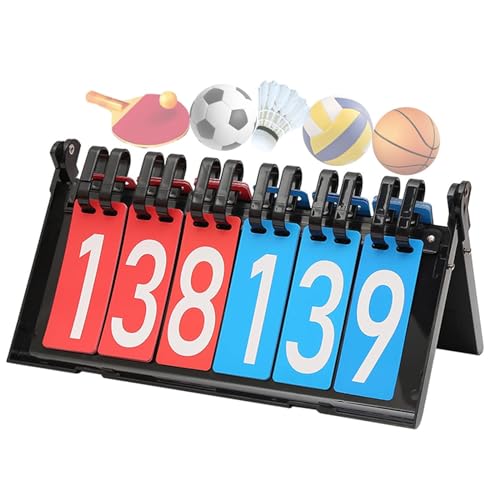 Marcador de puntuación portátil tipo flip, marcador de mesa de 6 dígitos para competencias deportivas, bádminton, voleibol, tenis de mesa, fútbol y baloncesto