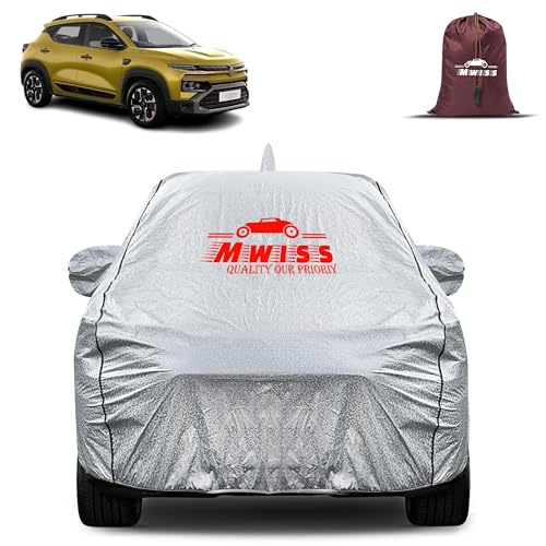 Image of Waterproof Car Body Cover for Renault Kiger | Mirror & Antenna Pocket Anti-Scratch with Soft Cotton Inner Lining Triple Stitched Protection| Heat Resistant | Rain Protection (Silver)