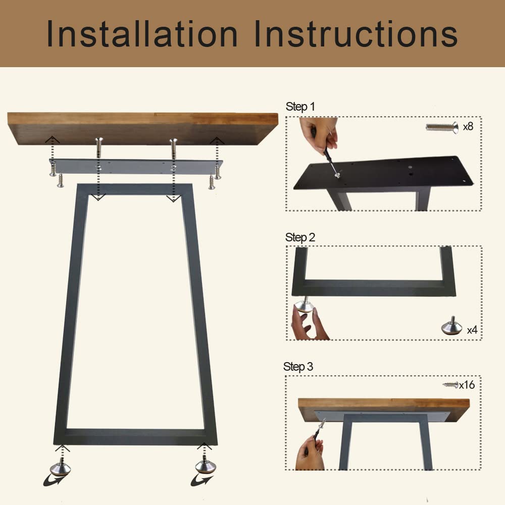 QLLY 2 PCS Patas de Mesa de Metal de Alta Resistencia de 70 cm, Patas de Muebles trapezoidales industriales con Patas Ajustables, Patas de Escritorio Resistentes para Mesa de Bricolaje, 45 cm x 70 cm