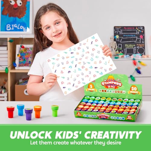 Image of JOYIN 50PCS Dinosaur Stamps for Kids, 50 Different Designs, Fossils, Sea Dinosaurs, Stamps for Dinosaur Party Favor Bags, Classroom Prizes Stuffers, Treasure Box Toys, Birthday Gift